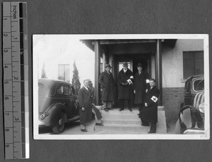 Group posing at Nanking Safety Zone Committee headquarters, Nanjing, China,1937