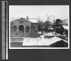 Snow on the campus of Fukien Christian University, Shaowu, Fujian, China, 1940