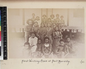 Portrait of literacy students, Port Moresby, Papua New Guinea, ca. 1890