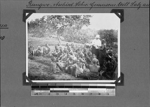 Mathilde Gemuseus distributes salt to the widows of the congregation, Rungwe, Tanzania, 1931