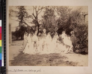 Mary Budden with orphanage girls, Almora, Uttar Pradesh, India, ca. 1880-1890