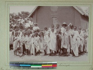 Scene from "Vaomaria home in triumph", Madagascar, 1901