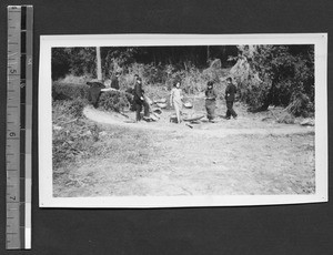 Students building a campus road at Fukien Christian University, Fuzhou, Fujian, China, ca.1937