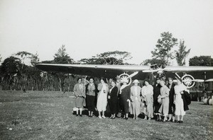 Missionary group and aeroplane, Peru, ca. 1947
