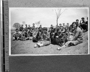 Lunch break while working in the fields at Harwood Bible Training School, Fenyang, Shanxi, China, ca.1936-37