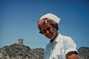 Missionary nurse Signe Jung at the American Mission Hospital in Muscat, Oman, 1968