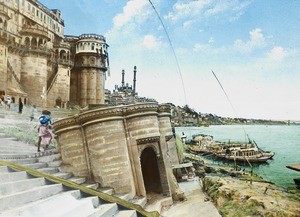 Benares: Temple on Ganges in state of collapse, India, ca. 1906