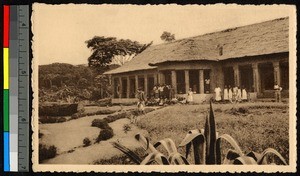 People standing before a leprosarium dispensary, Congo, ca.1920-1940