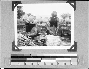 Men weaving baskets, Msangano, Tanzania, 1937