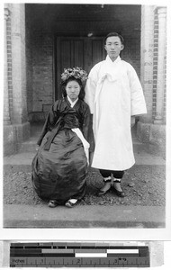 Bride and groom, Gishu, Korea, ca. 1920-1940