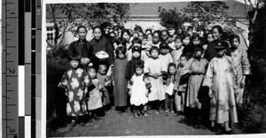 Local people welcome four Maryknoll Sisters, Fushun, China, 1931