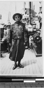 Mr. Lo aboard a ship, Shanghai, China, 1935