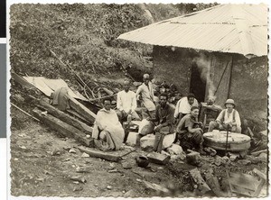 Coffee break at the reconstruction of a mill, Ayra, Ethiopia, 1939