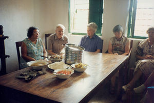 Former and present missionaries gathered for a dinner (after the church service), ca. 1989. Fro