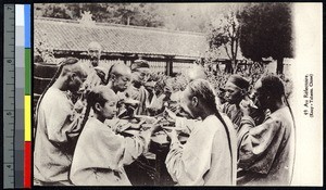 Men dine outside, China, ca.1920-1940