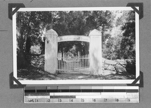 Gate to the graveyard, Clarkson, South Africa, 1934