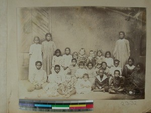 Malagasy children together with missionary children, Fianarantsoa (?), Madagascar, ca.1900