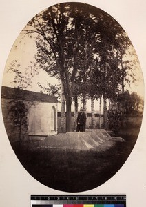 View of man in Russian cemetery, Beijing, China, ca. 1861-1864