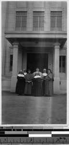 Maryknoll Sisters visiting a school, Kobe, Japan, ca. 1930-1950