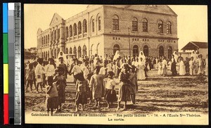 Schoolchildren playing with missionary supervision, India, ca.1920-1940