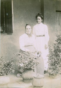 Missionary woman with a malagasy woman, in Madagascar