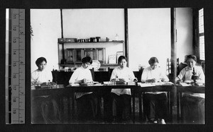 Ginling College students in biology lab, Nanjing, Jiangsu, China, ca.1918