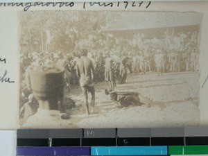 Malagasy wrestling match, Ringa, Morombe(?), Madagascar, 1927(?)