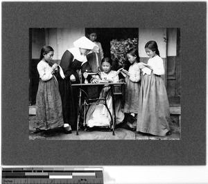 Korean Sister teaching sewing class, Korea, ca. 1920-1940