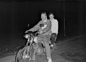 Bangladesh, November 1992. DSM Missionaries Flemming and Anni Schrøder riding a motorbike along