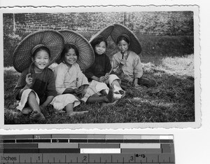 Four Chinese girls at Luoding, China, 1936