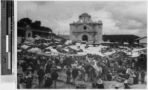 Market in a church square, Guatemala, ca. 1946