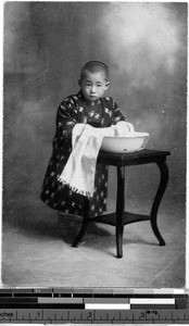 Child washing his hands, Japan, ca. 1920-1940