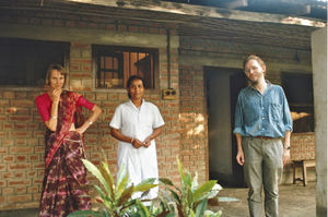 Missionaries of Danish Santal Mission, Anna Sloth and Jørgen Andersen with a local staff nurse