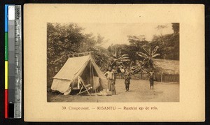 Men posing by a tent, Kisantu, Congo, ca.1920-1940