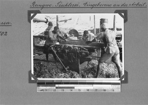 African workers at an electric carpenter's bench, Rungwe, Tanzania