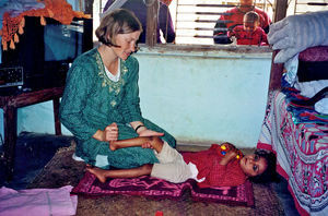 United Mission to Nepal. Missionary Ellinor Kirkegaard Pedersen, Butwal. Home visit giving disa