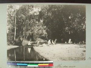 Travelling companions resting by the river, Iabohazo, Madagascar, 1905