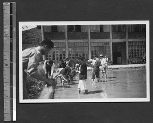 Freshmen learning to plant rice, Fuzhou, Fujian, China, ca.1948