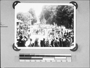 Africans performing a welcome dance, Nyasa, Tanzania, 1938