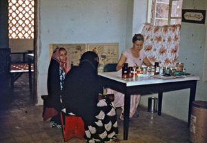 Missionary/Nurse Emsy Nielsen in the Clinic in Zingabar, Mukalla, Aden, 1963