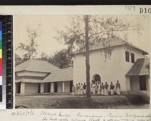 Students outside hostel, Trivandrum, India, ca. 1900-1910