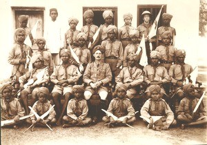 Missionary with boy scouts, Bangalore, India, ca. 1920