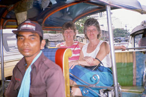 Grethe Nørgaard Pedersen and Brit Bodahl-Johansen in Rickshaw during visit to Arcot