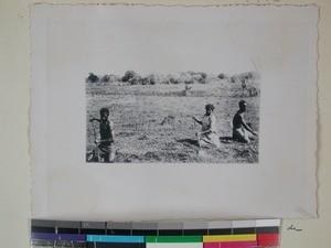 Prince Fandrana and his wife out in the field weeding, Tsiloakarivo, Morombe, Madagascar, 1927(?)