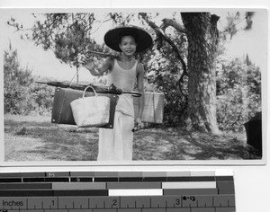 Chinese luggage carrier at Luoding, China, 1935