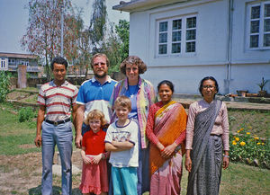 DSM Missionaries, Kirsten & Bent Bøndergaard with their kids, Mads and Ane, and local staff, in