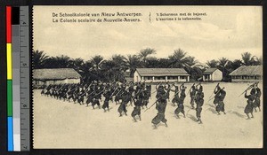 School children practicing bayonet drills, Congo, ca.1920-1940