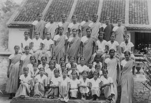 South Arcot District, India. Carmel High School at Tiruvannamalai. Two groups of girl scouts