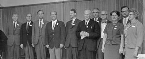 DMS Board by country meeting at Nyborg Strand, May 1967. From left: Pastor H. Leth, Reverend H