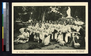 Young women making lace, Faradofay, Madagascar, ca.1900-1930